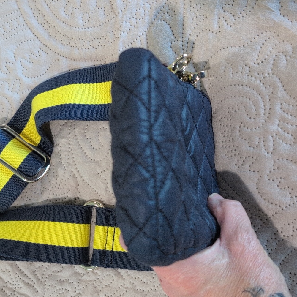 MZ Wallace Quilted Cosby Crossbody Bag with Yellow and Navy Strap - Picture 3 of 9
